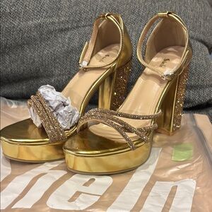 SHEIN Gold Crystal Embellished Platform Heels